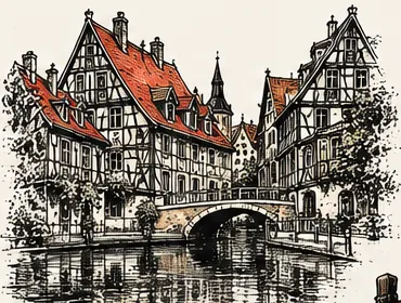 Colmar, maisons à colombages au bord de l'eau